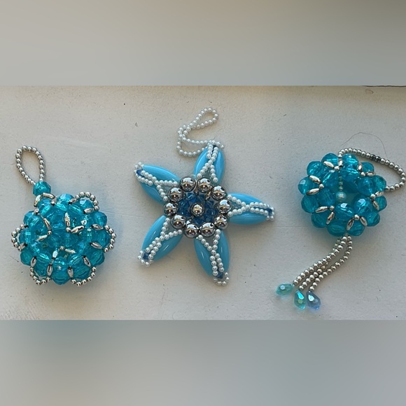 Handmade Other - 3 handmade bead ornaments blue white silver acrylic vintage